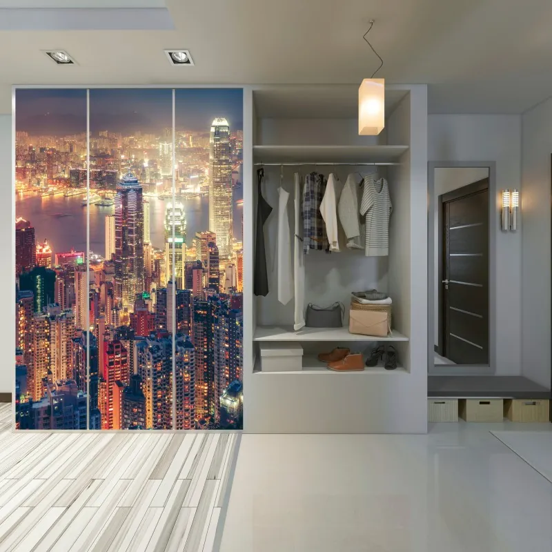 Naklejka na szafę pastelowy wzór liści miłorzębu ze złotymi akcentami – Wallissimo®