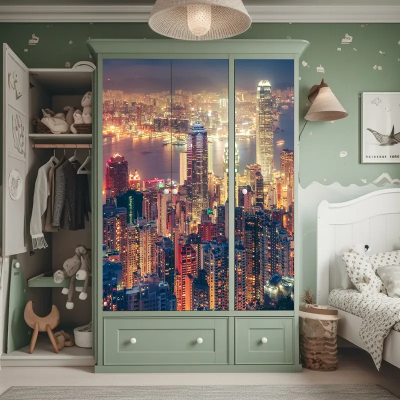 Naklejka na szafę Hongkong nocny widok ze szczytu Victoria Peak – Wallissimo® Naklejka na szafę Hongkong nocny widok ze szczytu Victoria Peak – Wallissimo®