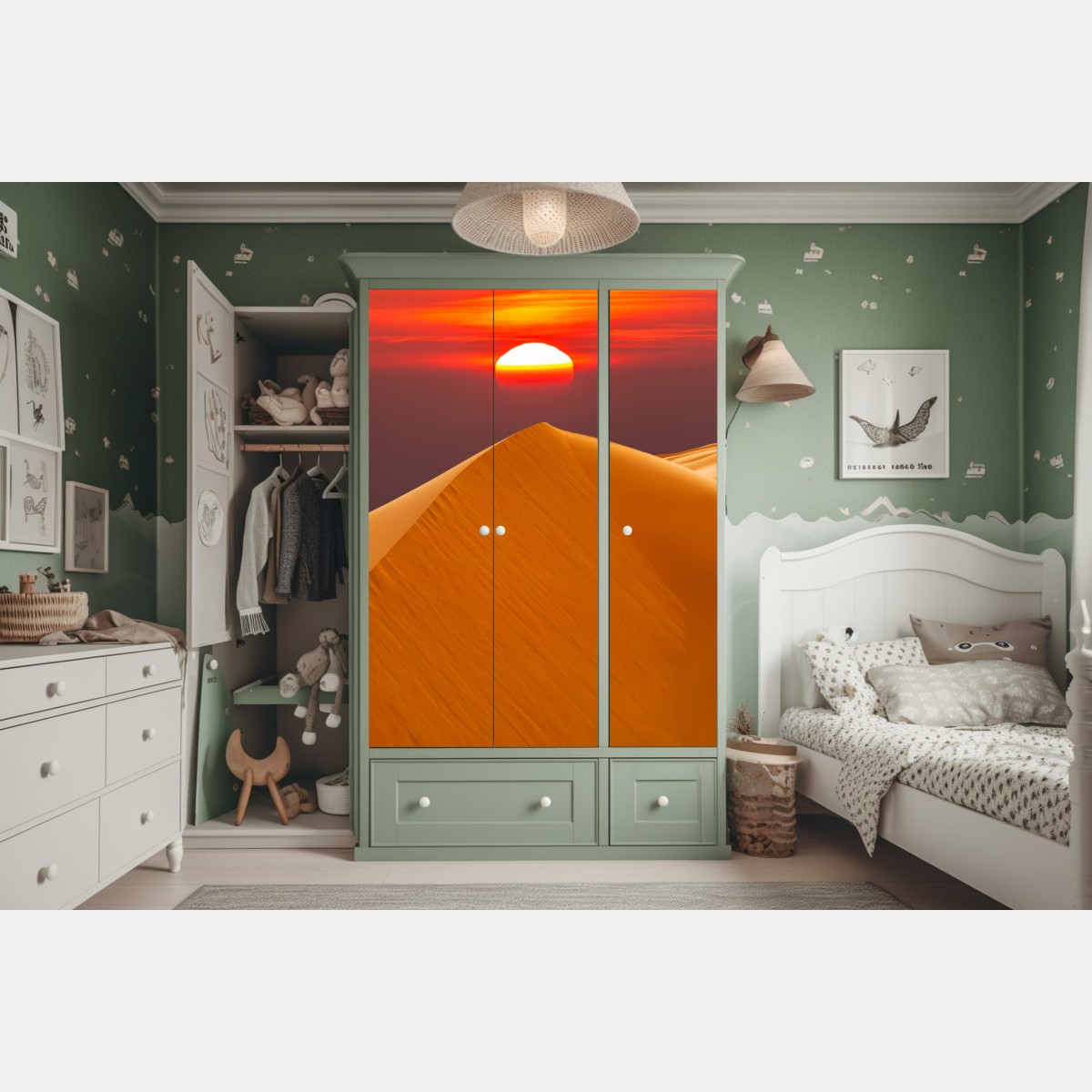 Naklejka na szafę złoty zachód słońca nad wydmami pustyni – Wallissimo® Naklejka na szafę złoty zachód słońca nad wydmami pustyni – Wallissimo®