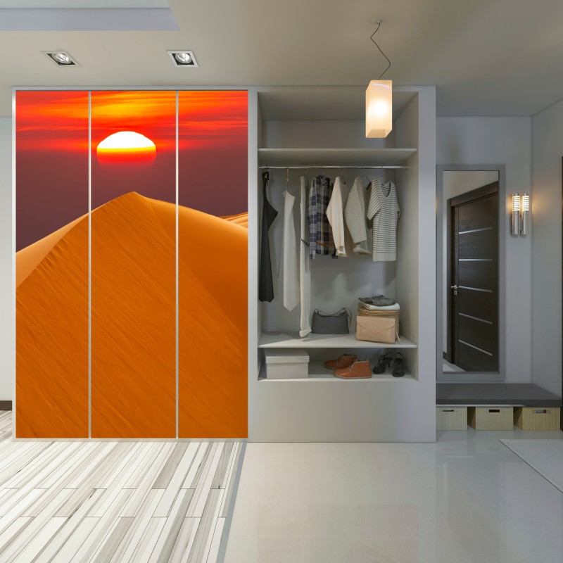 Naklejka na szafę złoty zachód słońca nad wydmami pustyni – Wallissimo® Naklejka na szafę złoty zachód słońca nad wydmami pustyni – Wallissimo®