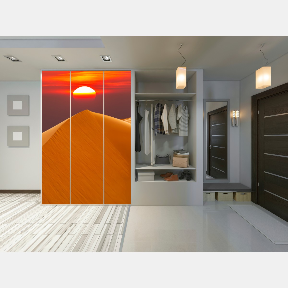 Naklejka na szafę złoty zachód słońca nad wydmami pustyni – Wallissimo® Naklejka na szafę złoty zachód słońca nad wydmami pustyni – Wallissimo®