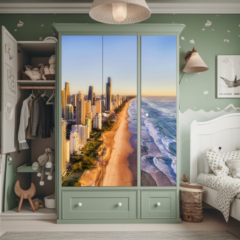 Naklejka na szafę wschód słońca nad Surfers Paradise – Wallissimo® Naklejka na szafę wschód słońca nad Surfers Paradise – Wallissimo®