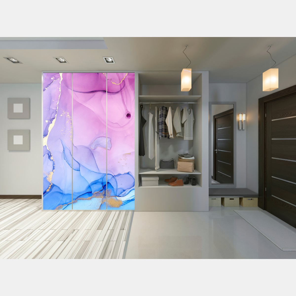 Naklejka na szafę różowo-niebieski marmur abstrakcyjny – Wallissimo® Naklejka na szafę różowo-niebieski marmur abstrakcyjny – Wallissimo®