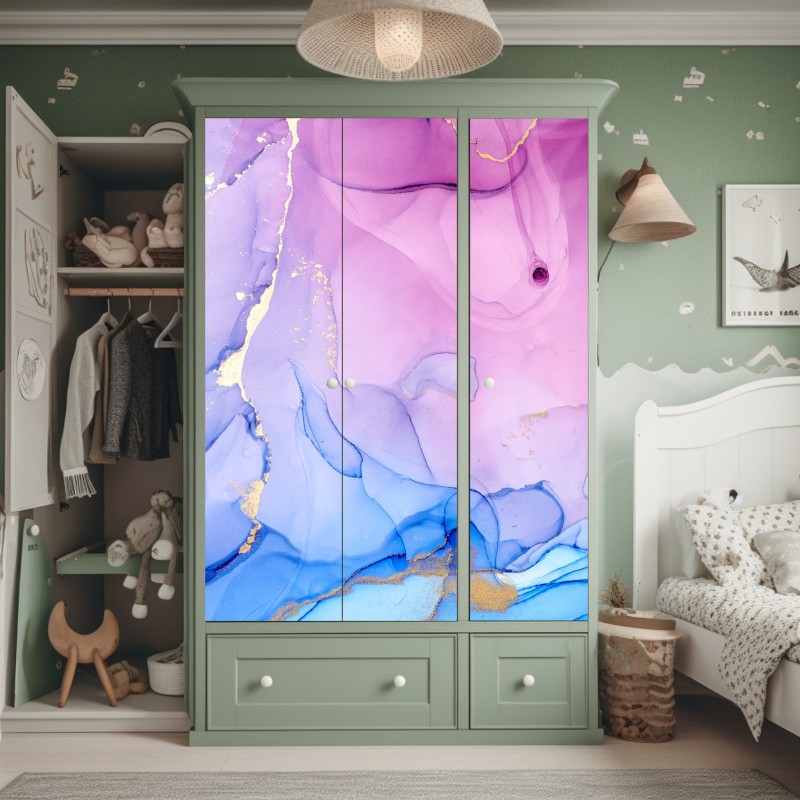 Naklejka na szafę różowo-niebieski marmur abstrakcyjny – Wallissimo® Naklejka na szafę różowo-niebieski marmur abstrakcyjny – Wallissimo®