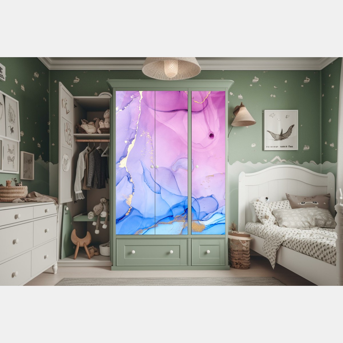 Naklejka na szafę różowo-niebieski marmur abstrakcyjny – Wallissimo® Naklejka na szafę różowo-niebieski marmur abstrakcyjny – Wallissimo®