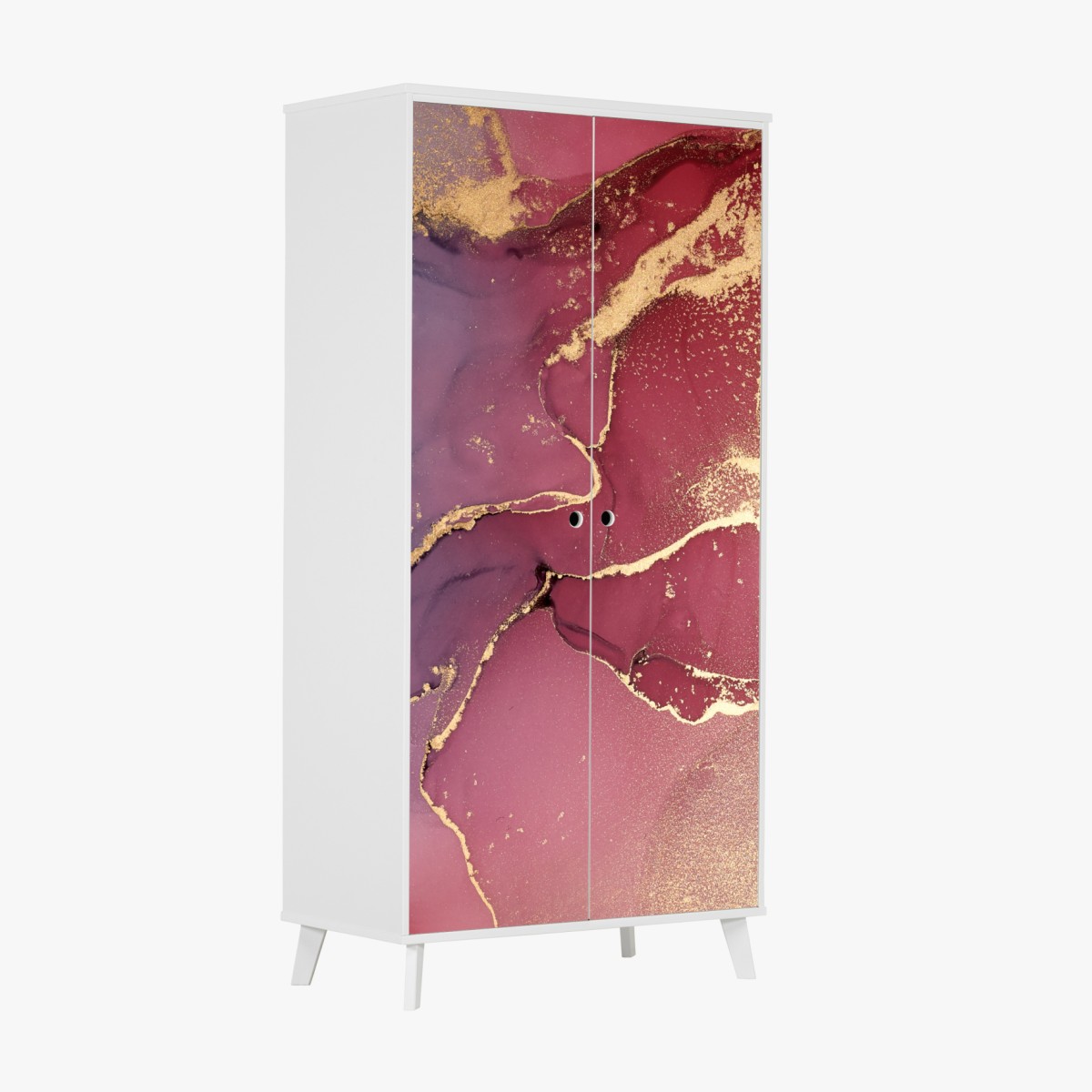 Wardrobe sticker abstract purple and turquoise marble art with gold veins