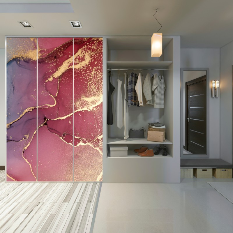 Naklejka na szafę abstrakcyjne marmurowe tło w odcieniach turkusu i fioletu ze złotem – Wallissimo® Naklejka na szafę abstrakcyjne marmurowe tło w odcieniach turkusu i fioletu ze złotem – Wallissimo®