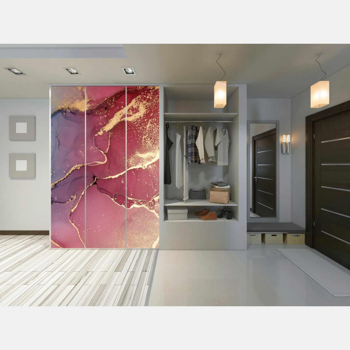 Naklejka na szafę abstrakcyjne marmurowe tło w odcieniach turkusu i fioletu ze złotem – Wallissimo® Naklejka na szafę abstrakcyjne marmurowe tło w odcieniach turkusu i fioletu ze złotem – Wallissimo®