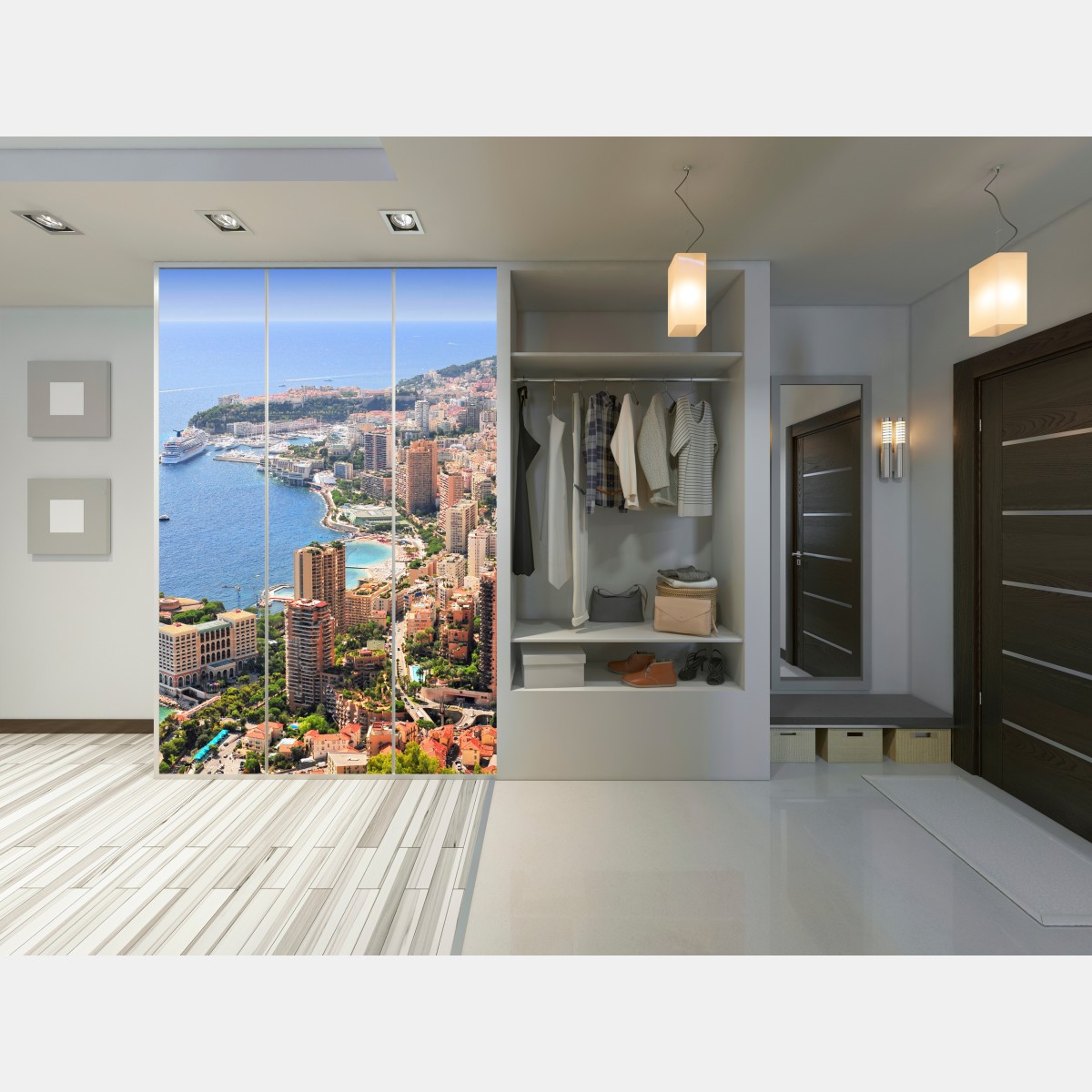 Naklejka na szafę słoneczna panorama nadmorskiego miasta – Wallissimo® Naklejka na szafę słoneczna panorama nadmorskiego miasta – Wallissimo®