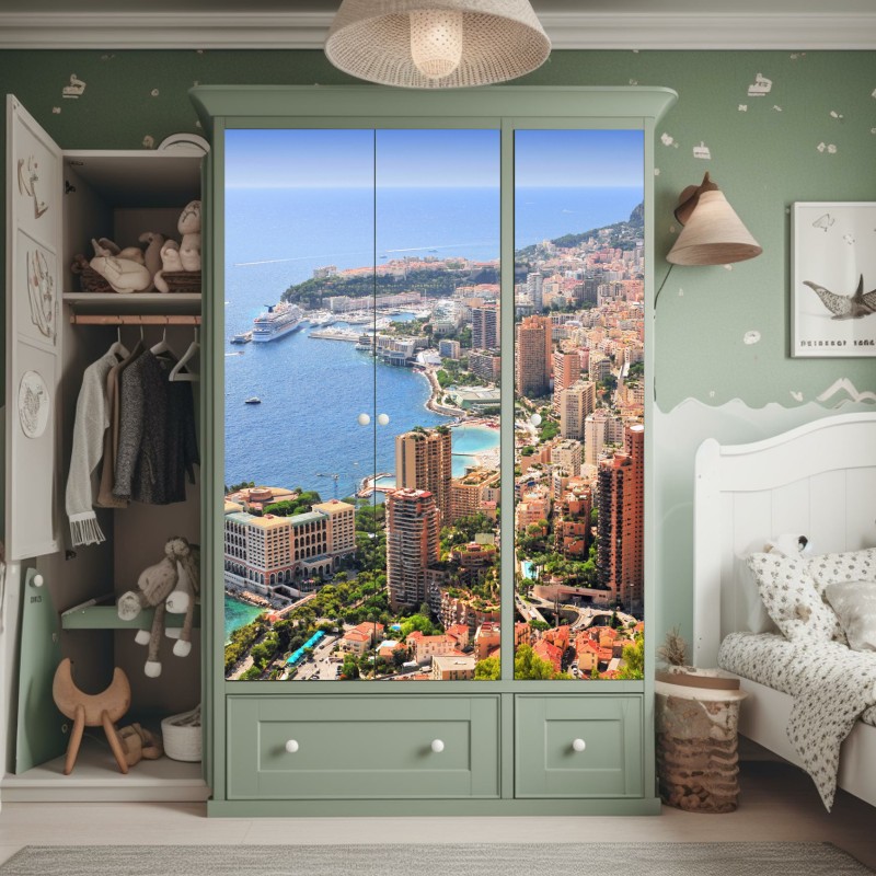 Naklejka na szafę słoneczna panorama nadmorskiego miasta – Wallissimo® Naklejka na szafę słoneczna panorama nadmorskiego miasta – Wallissimo®