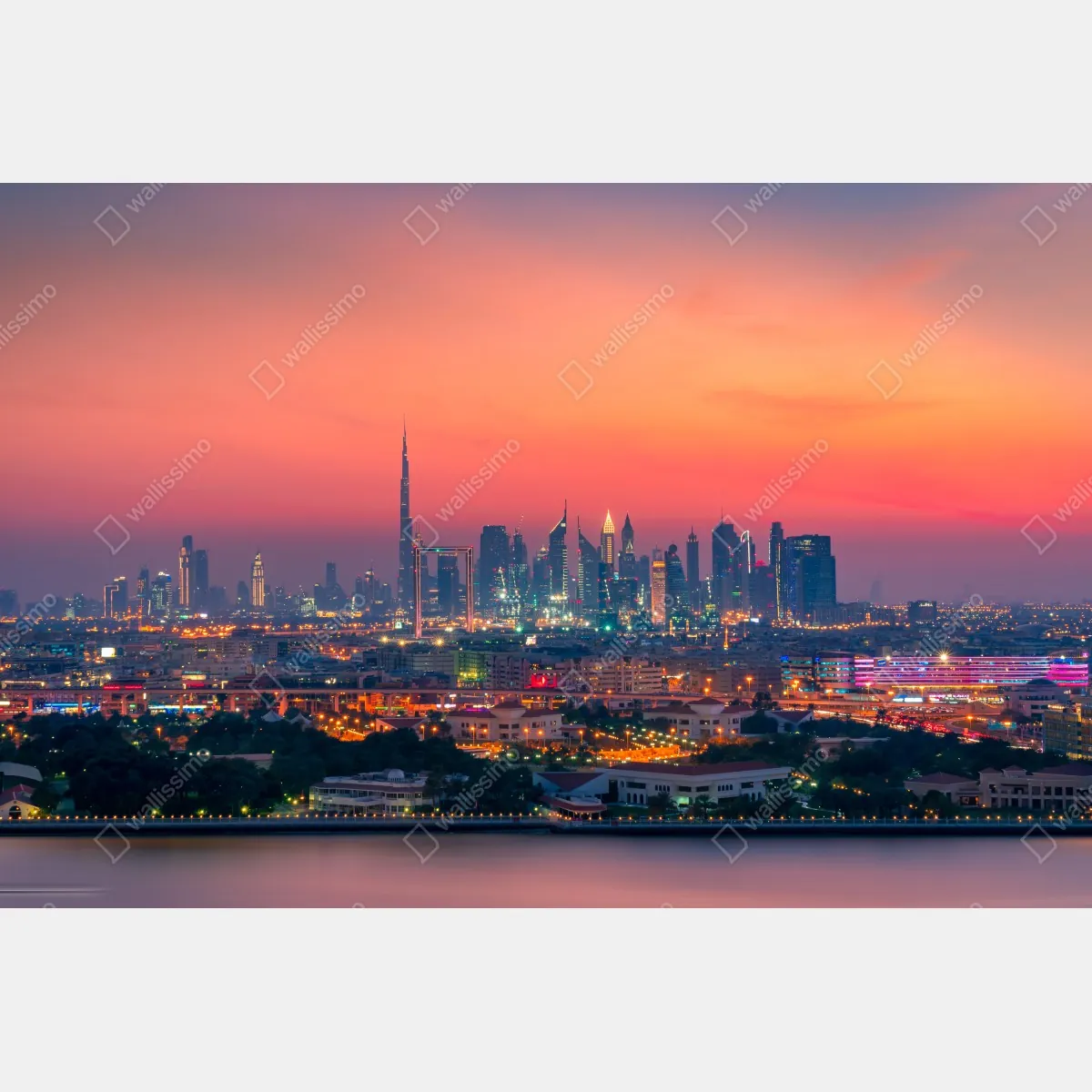 Naklejka na szafę panorama Dubaju o zachodzie słońca – Wallissimo® Naklejka na szafę panorama Dubaju o zachodzie słońca – Wallissimo®