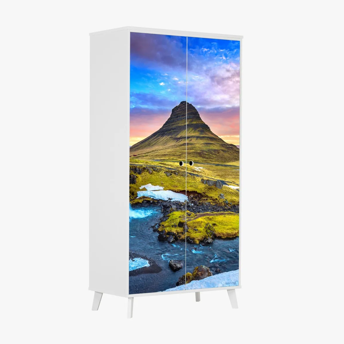 Naklejka na szafę Kirkjufell wschód słońca górski pejzaż – Wallissimo® Naklejka na szafę Kirkjufell wschód słońca górski pejzaż – Wallissimo®