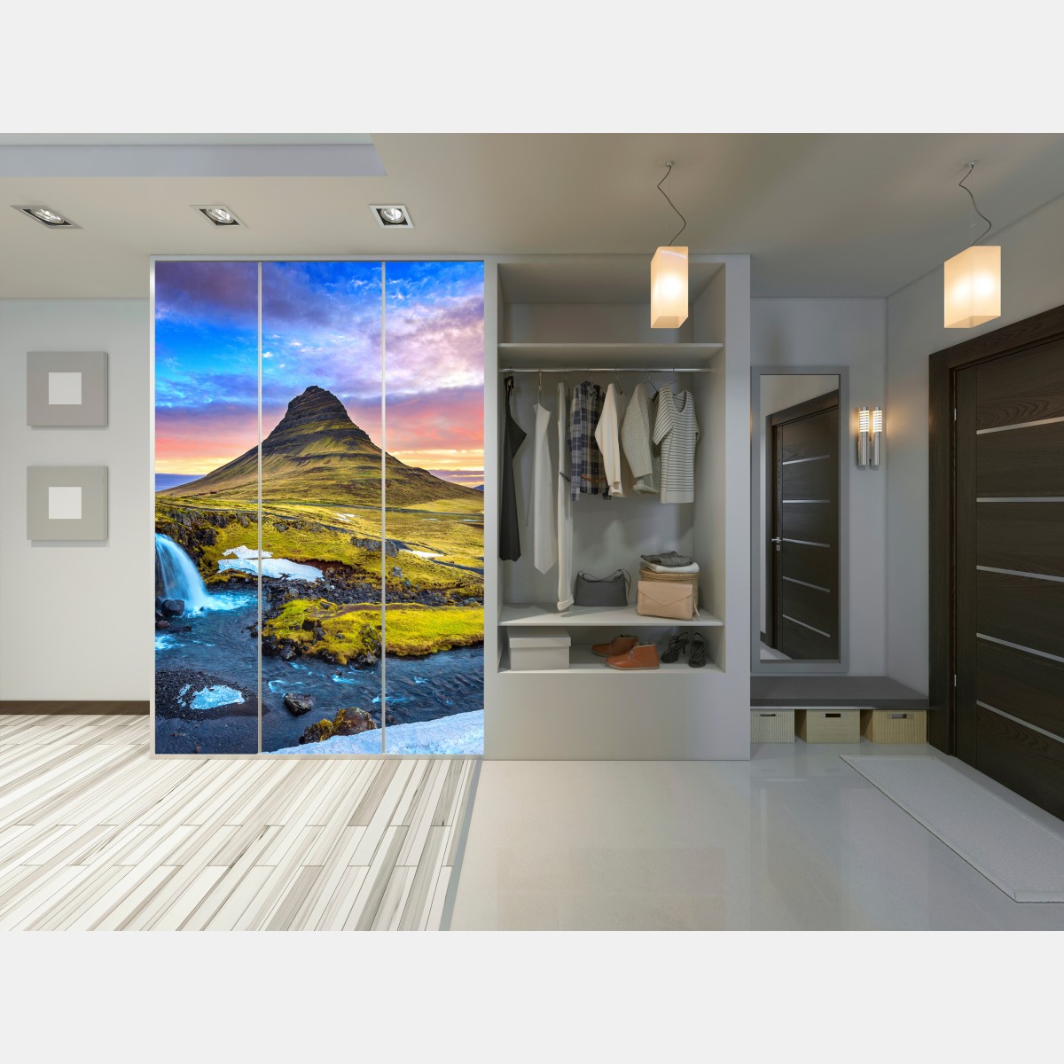 Naklejka na szafę Kirkjufell wschód słońca górski pejzaż – Wallissimo® Naklejka na szafę Kirkjufell wschód słońca górski pejzaż – Wallissimo®