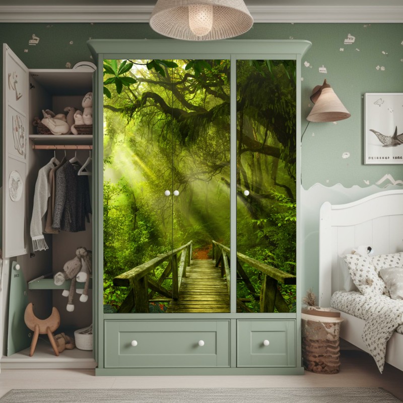 Naklejka na szafę słoneczna leśna ścieżka – Wallissimo® Naklejka na szafę słoneczna leśna ścieżka – Wallissimo®