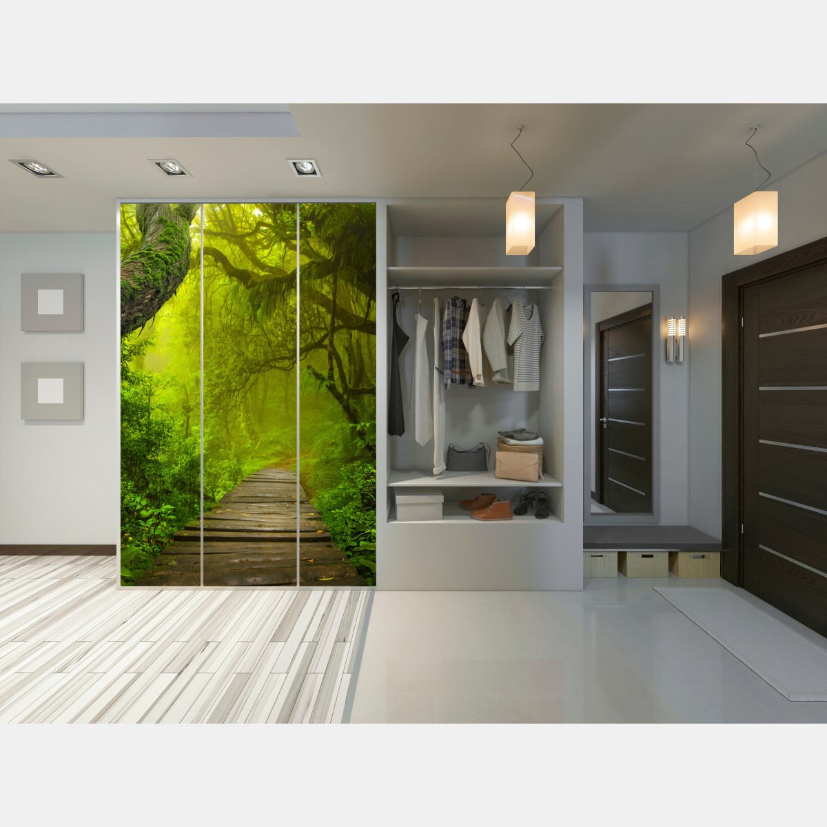 Naklejka na szafę mistyczna zielona ścieżka w lesie – Wallissimo® Naklejka na szafę mistyczna zielona ścieżka w lesie – Wallissimo®