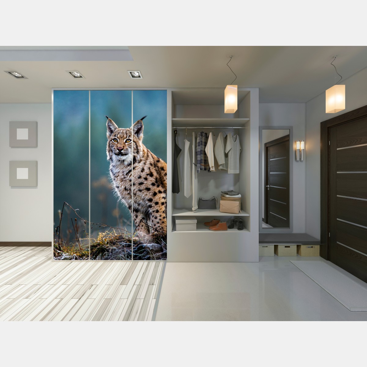 Naklejka na szafę majestatyczny ryś w naturalnym środowisku – Wallissimo® Naklejka na szafę majestatyczny ryś w naturalnym środowisku – Wallissimo®