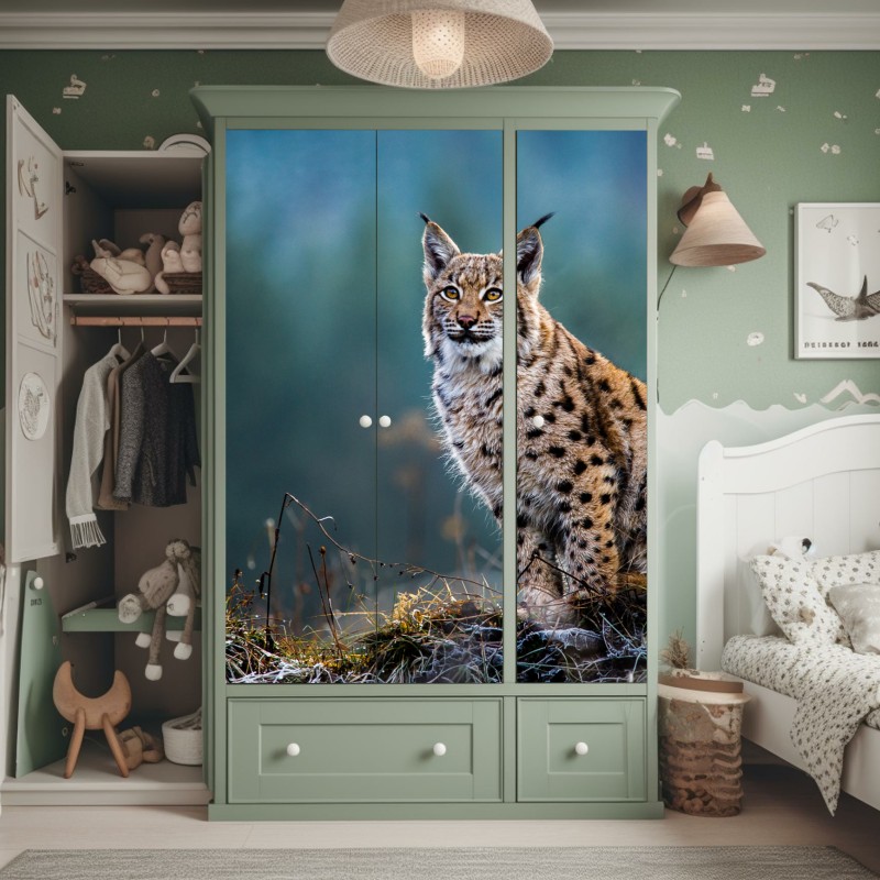 Naklejka na szafę majestatyczny ryś w naturalnym środowisku – Wallissimo® Naklejka na szafę majestatyczny ryś w naturalnym środowisku – Wallissimo®