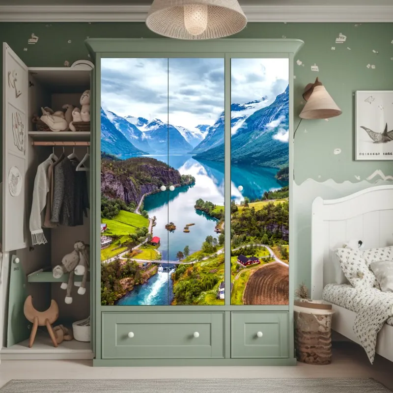 Naklejka na szafę beżowa tekstura marmuru z białymi żyłami – Wallissimo®