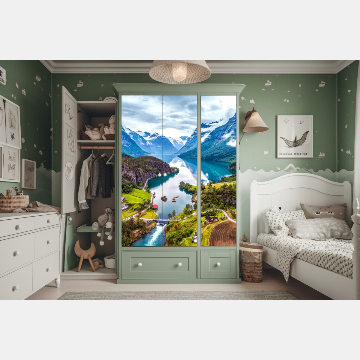 Naklejka na szafę Norwegia fjord z lotu ptaka – Wallissimo® Naklejka na szafę Norwegia fjord z lotu ptaka – Wallissimo®