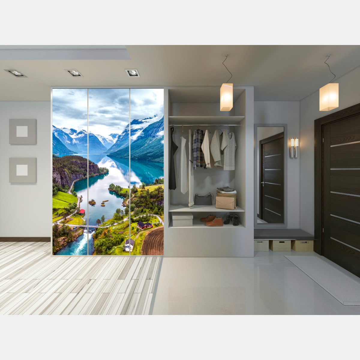 Naklejka na szafę Norwegia fjord z lotu ptaka – Wallissimo® Naklejka na szafę Norwegia fjord z lotu ptaka – Wallissimo®