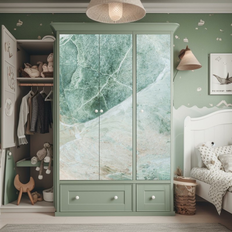 Naklejka na szafę zielona marmurowa faktura abstrakcyjna – Wallissimo® Naklejka na szafę zielona marmurowa faktura abstrakcyjna – Wallissimo®