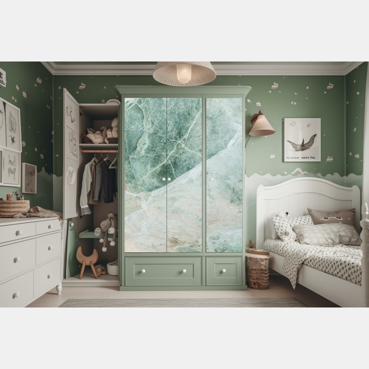 Naklejka na szafę zielona marmurowa faktura abstrakcyjna – Wallissimo® Naklejka na szafę zielona marmurowa faktura abstrakcyjna – Wallissimo®