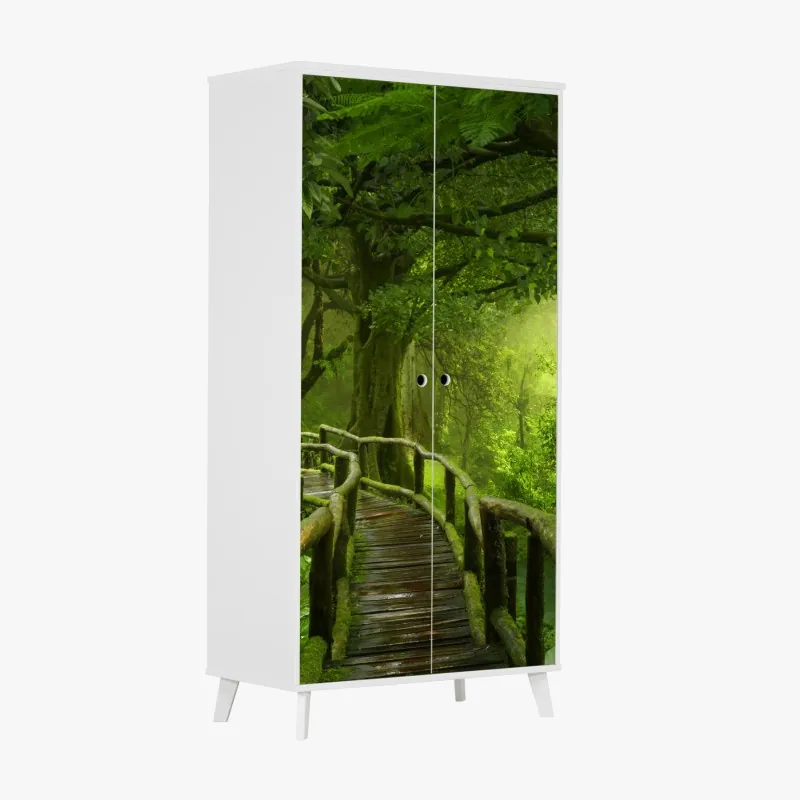 Naklejka na szafę mglisty most wiszący prowadzący w mgłę – Wallissimo®