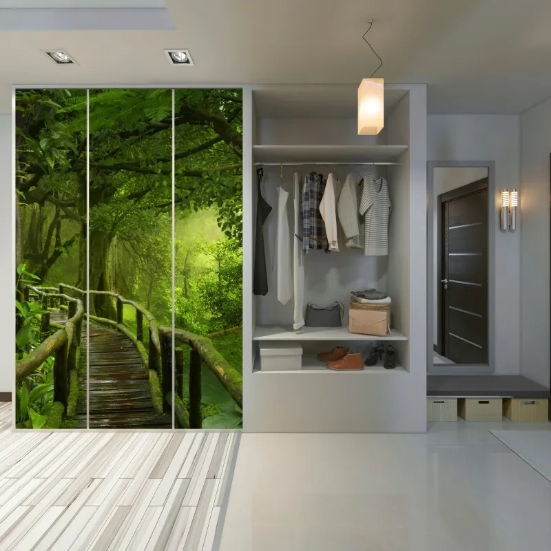 Naklejka na szafę mglisty most wiszący prowadzący w mgłę – Wallissimo®