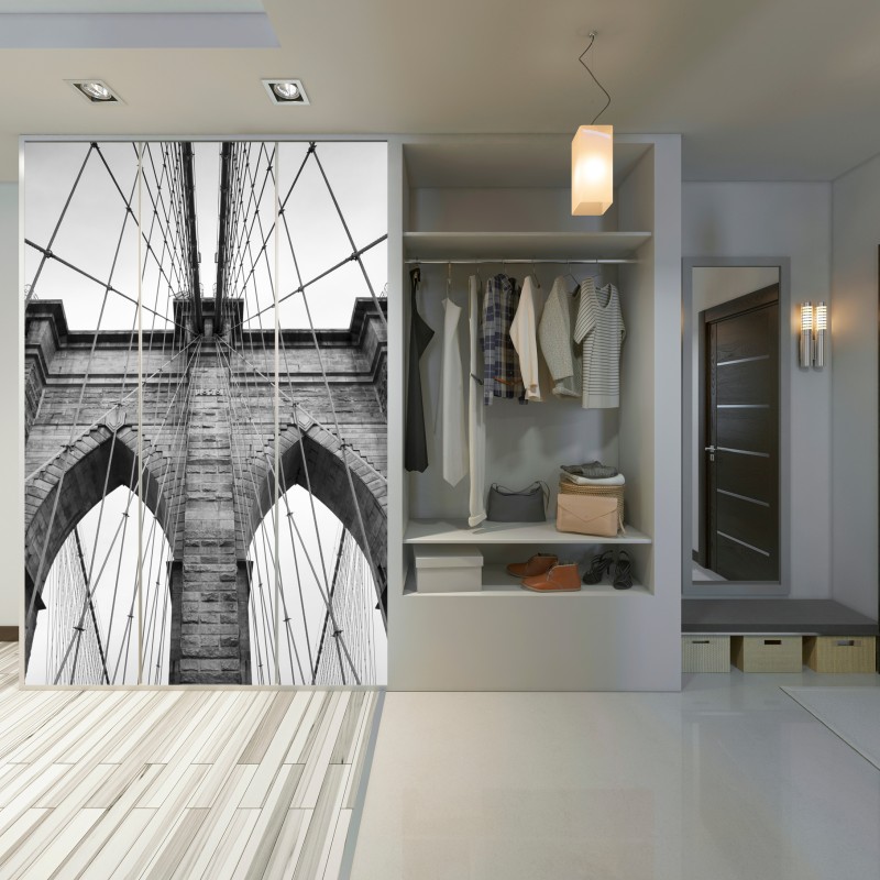 Naklejka na szafę monochromatyczny most wiszący w perspektywie – Wallissimo® Naklejka na szafę monochromatyczny most wiszący w perspektywie – Wallissimo®