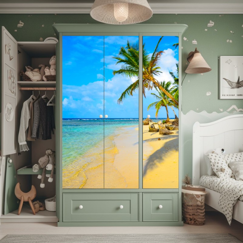 Naklejka na szafę tropikalna turkusowa plaża – Wallissimo® Naklejka na szafę tropikalna turkusowa plaża – Wallissimo®