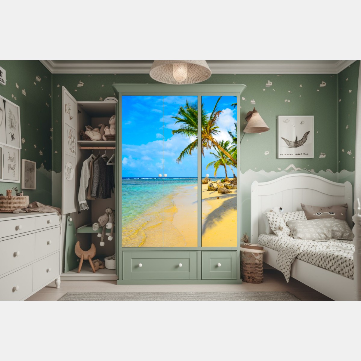 Naklejka na szafę tropikalna turkusowa plaża – Wallissimo® Naklejka na szafę tropikalna turkusowa plaża – Wallissimo®