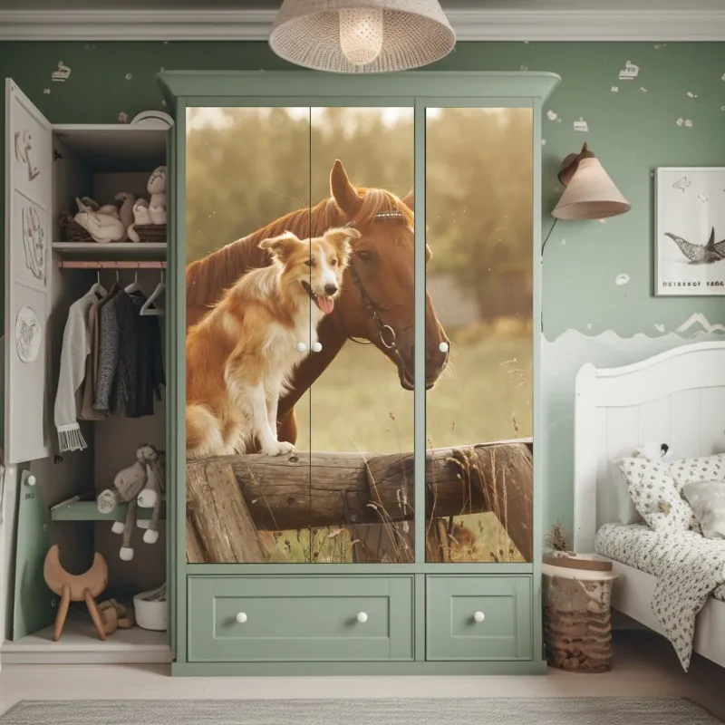 Naklejka na szafę tropikalny zachód słońca z palmami – Wallissimo®