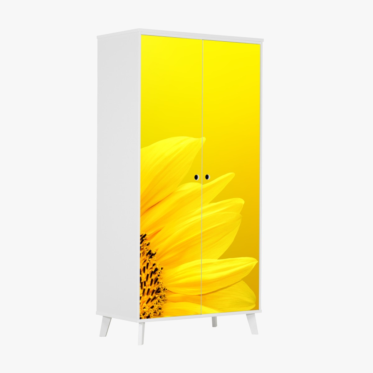 Wardrobe sticker vibrant sunflower close-up on yellow background