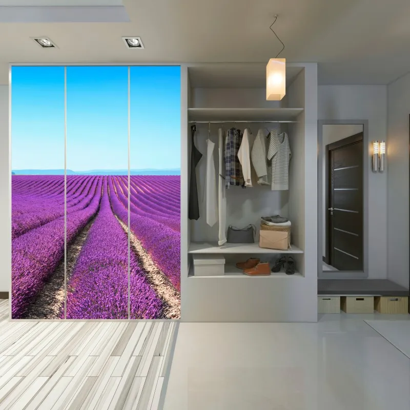 Naklejka na szafę pola lawendy pod błękitnym niebem – Wallissimo® Naklejka na szafę pola lawendy pod błękitnym niebem – Wallissimo®
