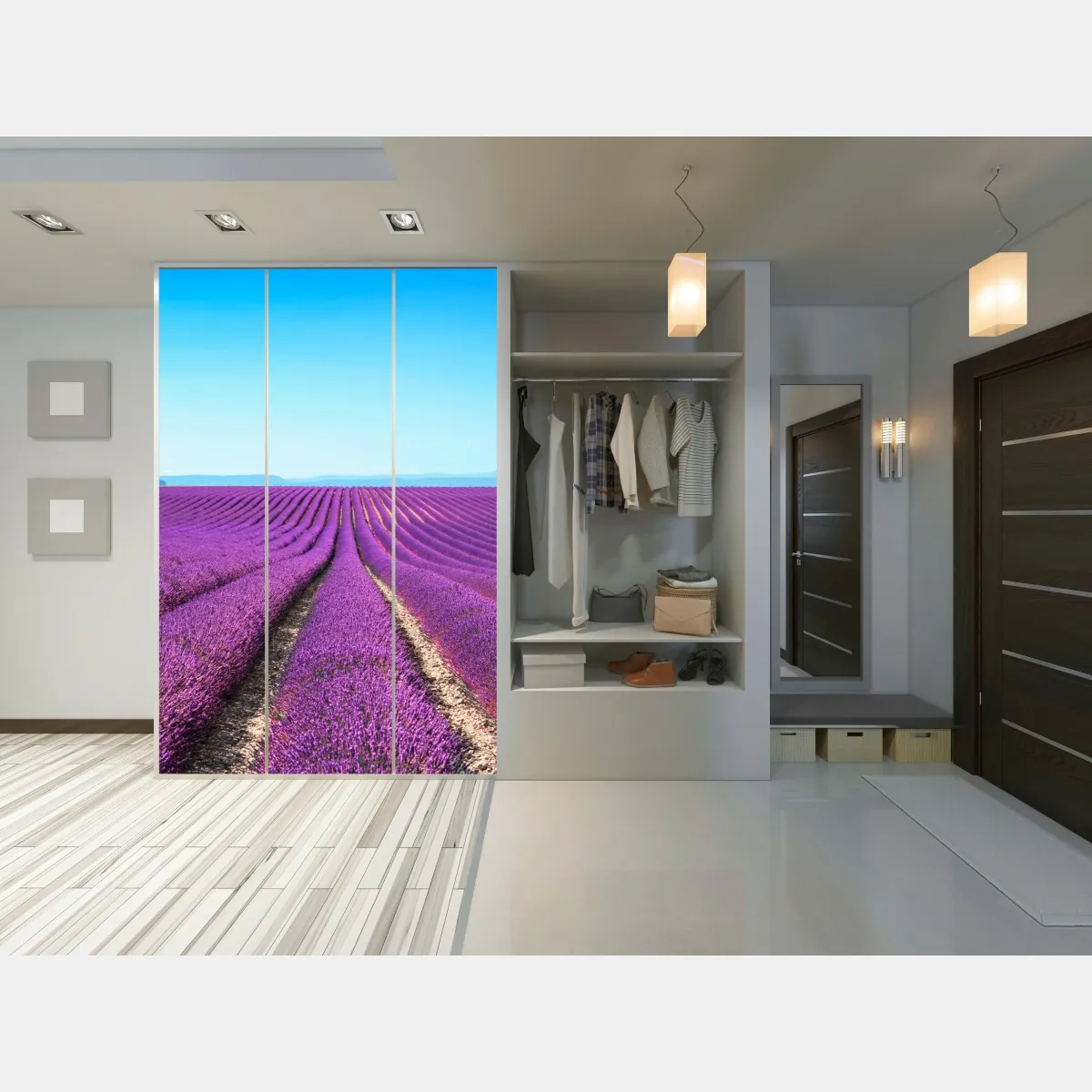 Naklejka na szafę pola lawendy pod błękitnym niebem – Wallissimo® Naklejka na szafę pola lawendy pod błękitnym niebem – Wallissimo®