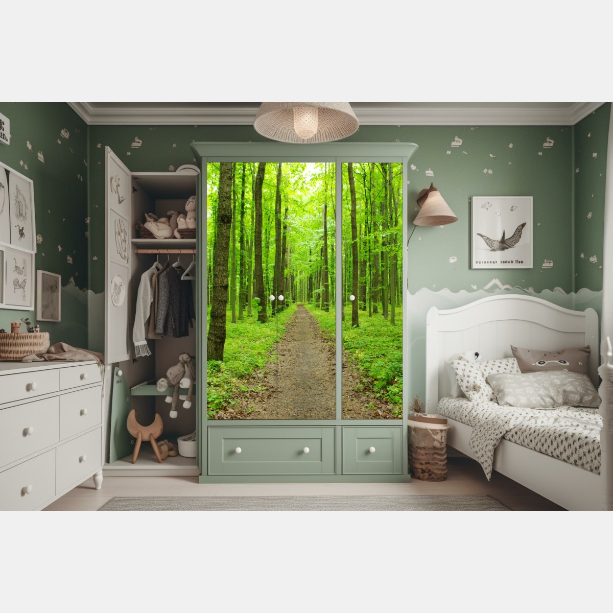 Naklejka na szafę spokojna zielona ścieżka w lesie – Wallissimo® Naklejka na szafę spokojna zielona ścieżka w lesie – Wallissimo®