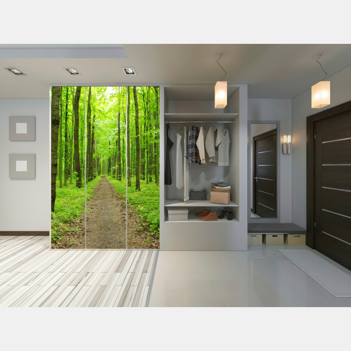 Naklejka na szafę spokojna zielona ścieżka w lesie – Wallissimo® Naklejka na szafę spokojna zielona ścieżka w lesie – Wallissimo®