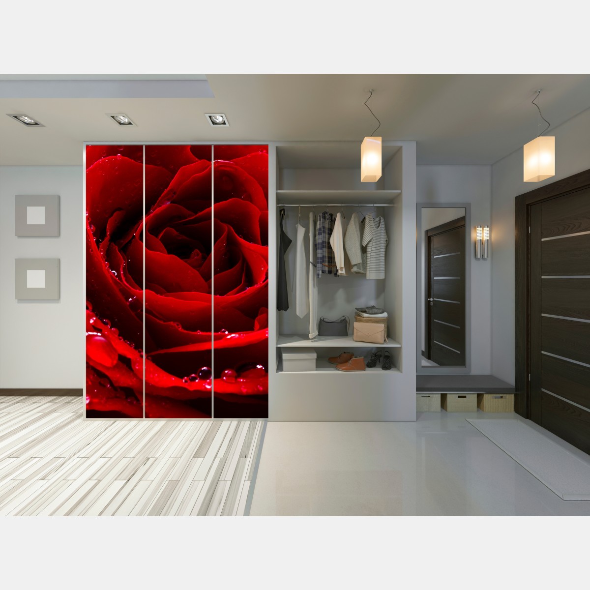 Naklejka na szafę żywa czerwona róża - zbliżenie – Wallissimo® Naklejka na szafę żywa czerwona róża - zbliżenie – Wallissimo®