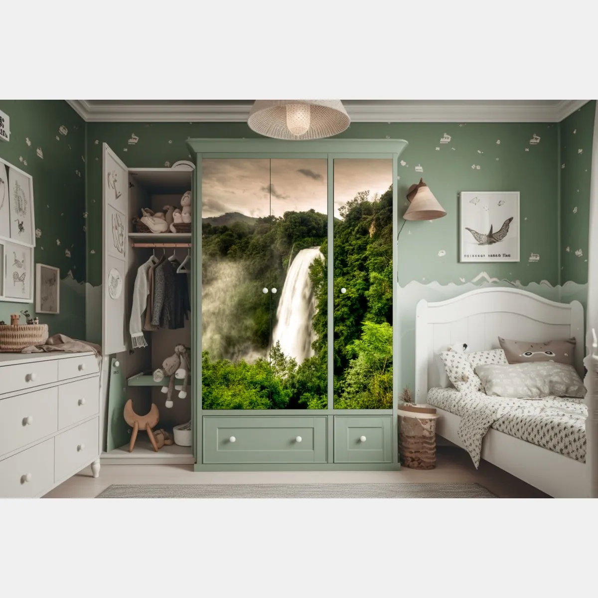 Naklejka na szafę wodospad Marmore w Umbrii: mglista zieleń – Wallissimo® Naklejka na szafę wodospad Marmore w Umbrii: mglista zieleń – Wallissimo®