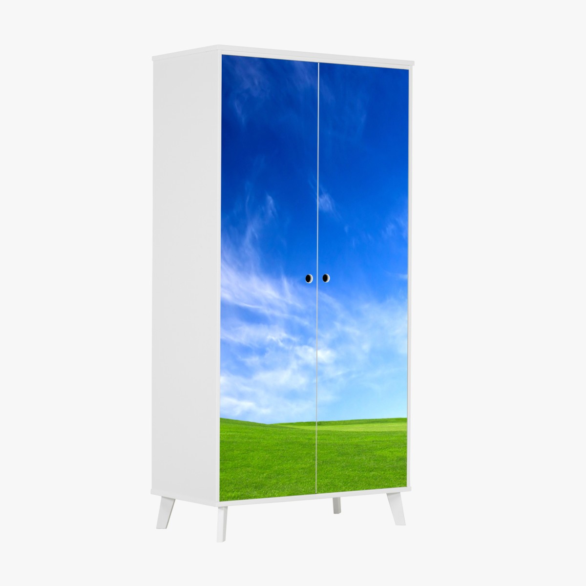 Wardrobe sticker sunlit green meadow under blue sky