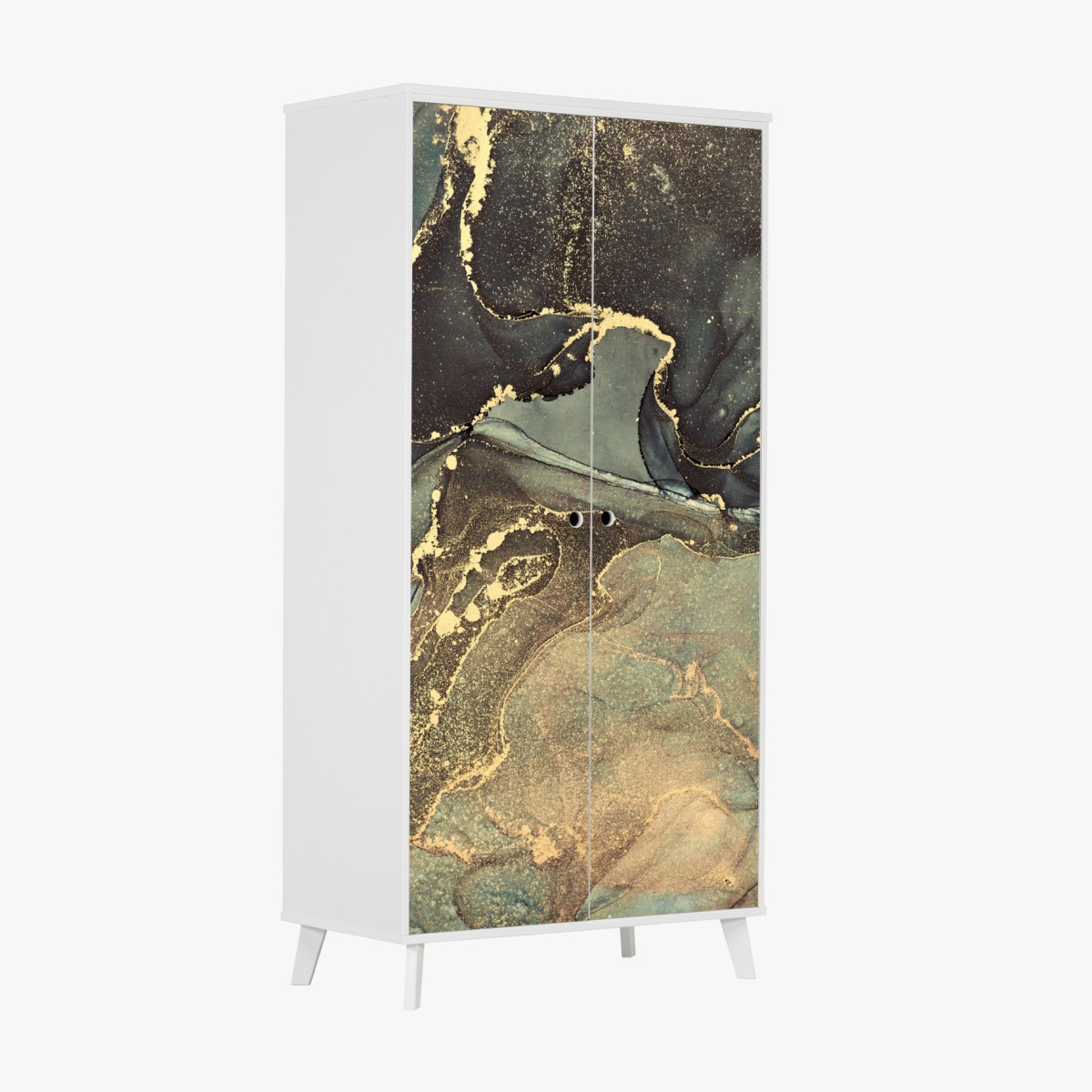 Wardrobe sticker turquoise and gold fluid abstract art