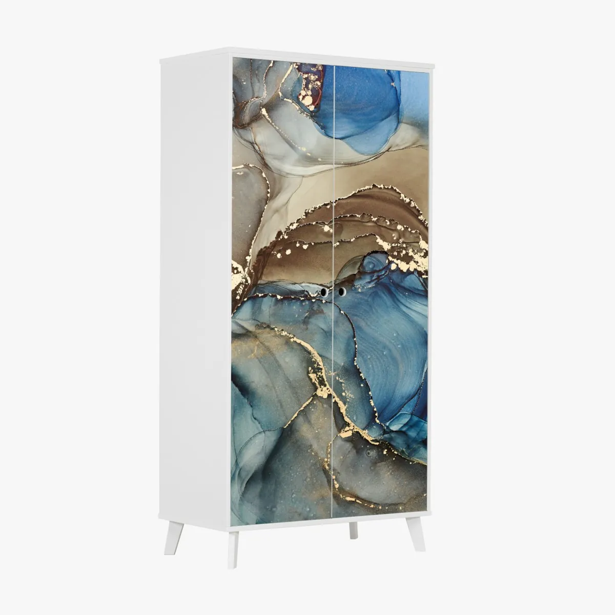 Naklejka na szafę abstrakcja w odcieniach niebieskiego i złota – Wallissimo® Naklejka na szafę abstrakcja w odcieniach niebieskiego i złota – Wallissimo®