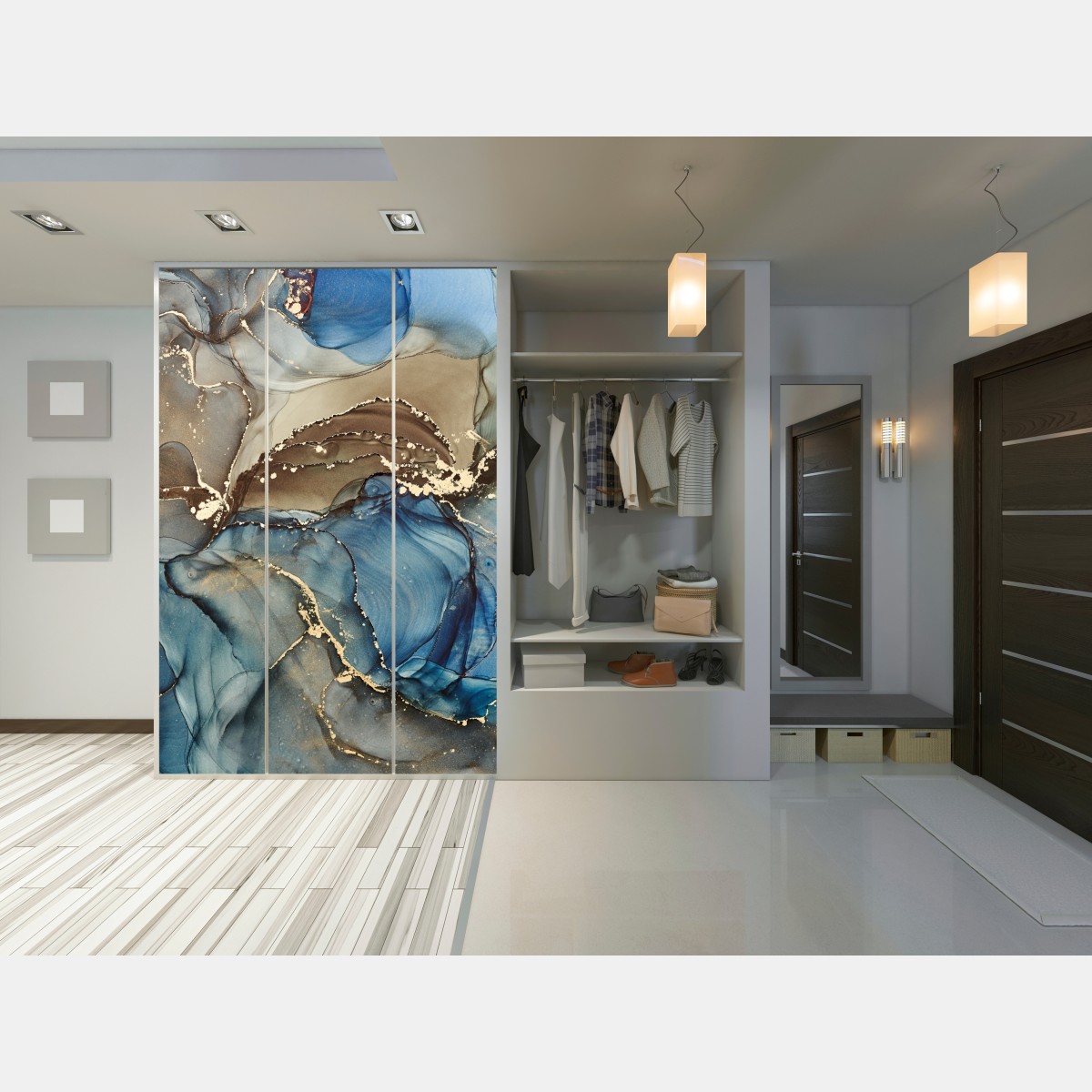 Naklejka na szafę abstrakcja w odcieniach niebieskiego i złota – Wallissimo® Naklejka na szafę abstrakcja w odcieniach niebieskiego i złota – Wallissimo®