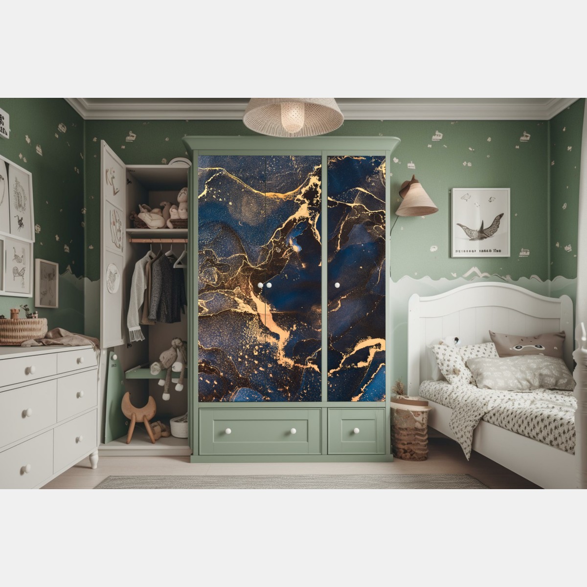 Naklejka na szafę nocny marmur ze złotymi żyłkami – Wallissimo® Naklejka na szafę nocny marmur ze złotymi żyłkami – Wallissimo®