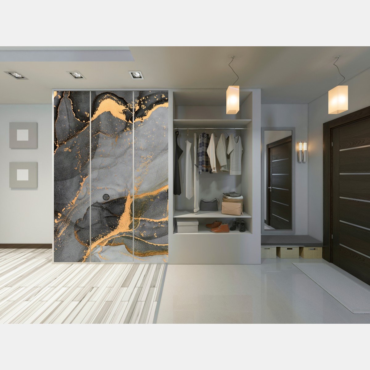 Naklejka na szafę szary marmur ze złotymi żyłkami – Wallissimo® Naklejka na szafę szary marmur ze złotymi żyłkami – Wallissimo®