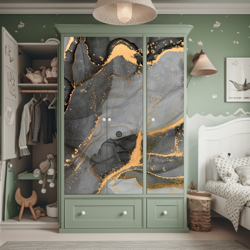 Naklejka na szafę szary marmur ze złotymi żyłkami – Wallissimo® Naklejka na szafę szary marmur ze złotymi żyłkami – Wallissimo®