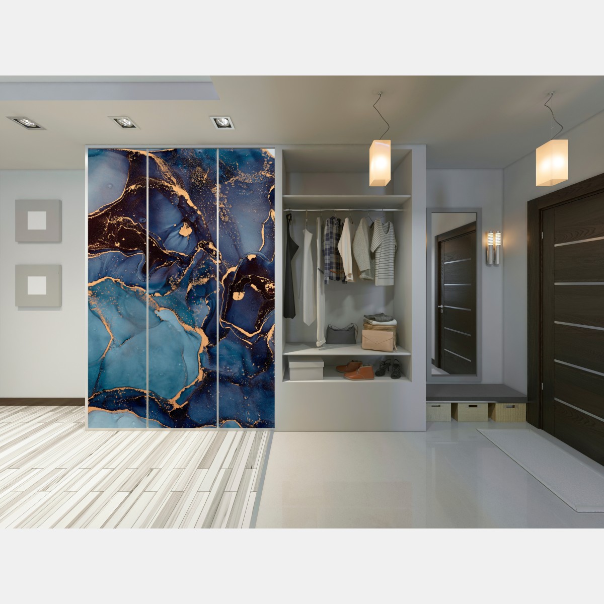 Naklejka na szafę głębokie oceaniczne błękity ze złotymi żyłami – Wallissimo® Naklejka na szafę głębokie oceaniczne błękity ze złotymi żyłami – Wallissimo®