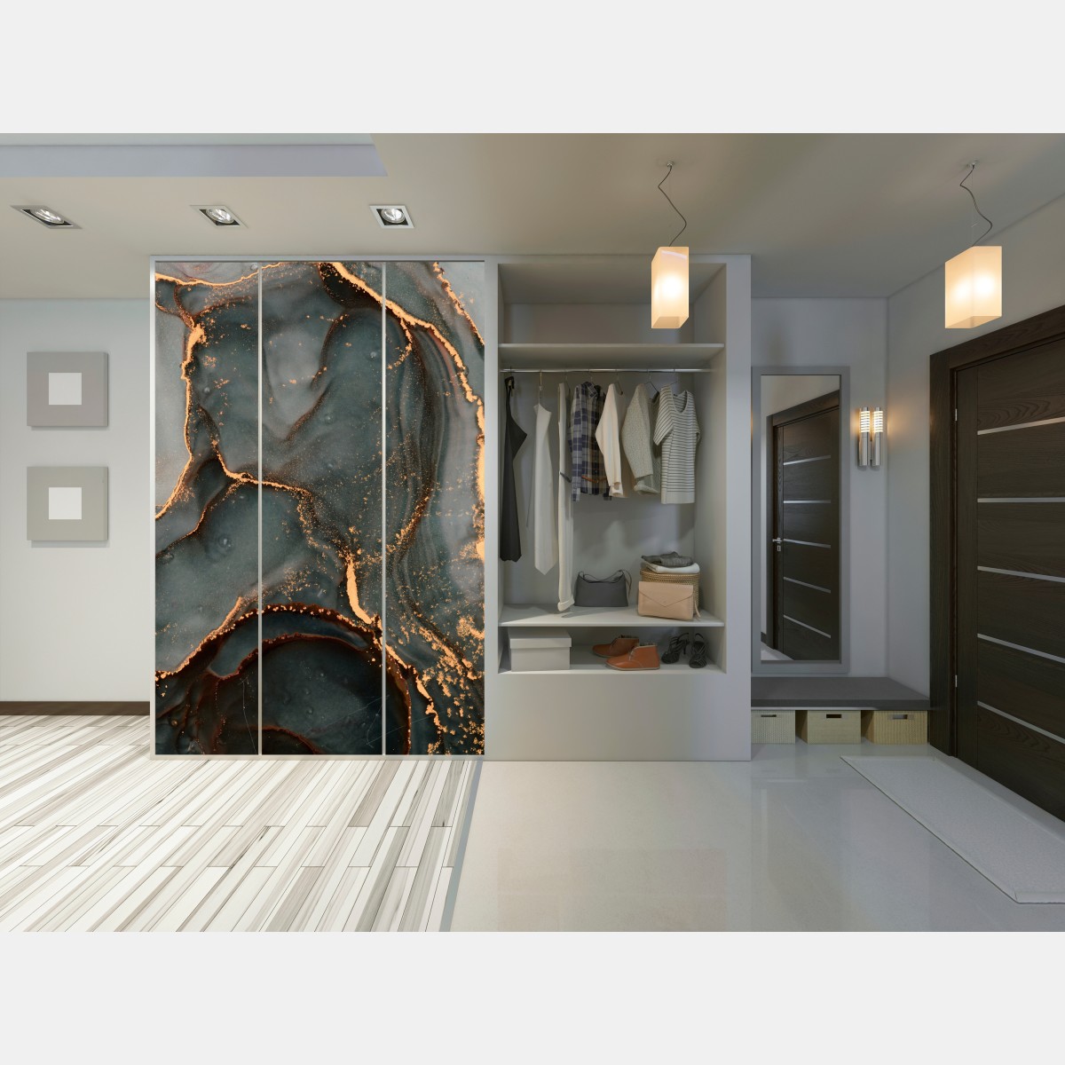 Naklejka na szafę luksusowa abstrakcja turkus z złotymi żyłami – Wallissimo® Naklejka na szafę luksusowa abstrakcja turkus z złotymi żyłami – Wallissimo®