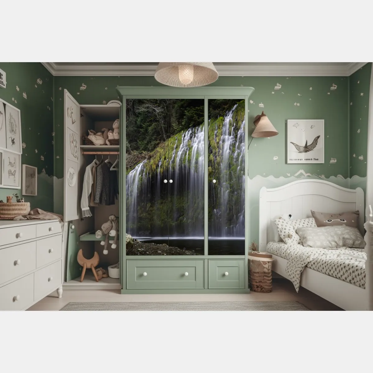 Naklejka na szafę wodospad porośnięty mchem w lesie – Wallissimo® Naklejka na szafę wodospad porośnięty mchem w lesie – Wallissimo®