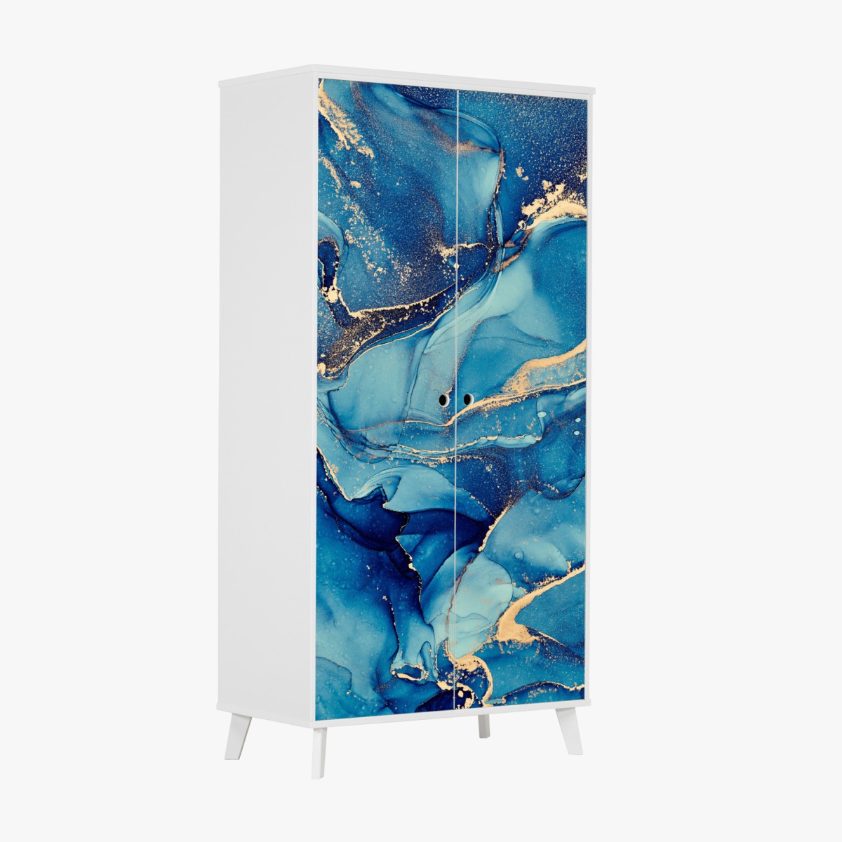 Wardrobe sticker ocean blue and gold fluid abstract